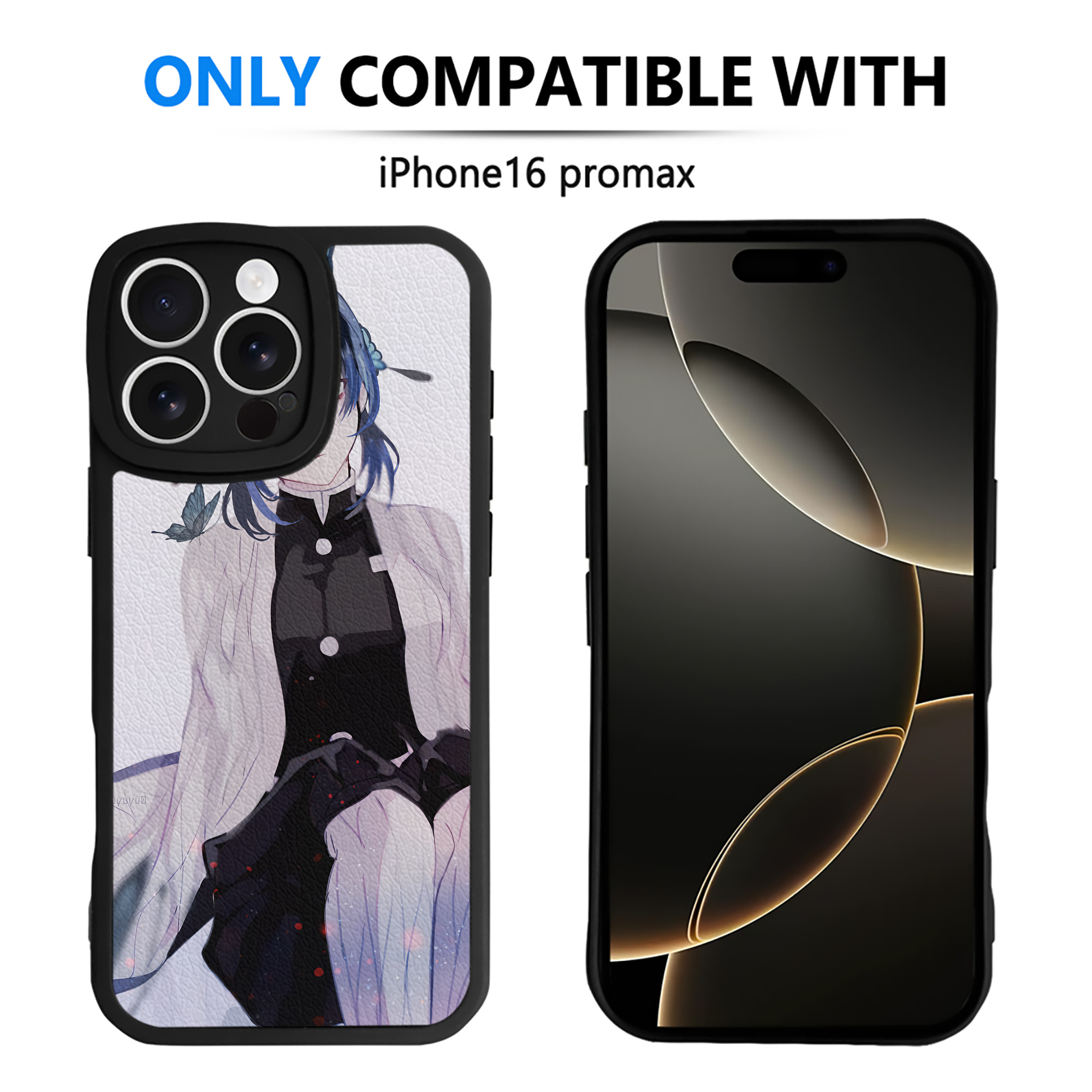 （画像用） 鬼滅の刃（きめつのやいば）蟲柱-胡蝶 しのぶ／こちょう しのぶ Kochou Shinobu 【iPhone 16シリーズ対応】シリコンスマホケース（レザー調） 材質：シリコン